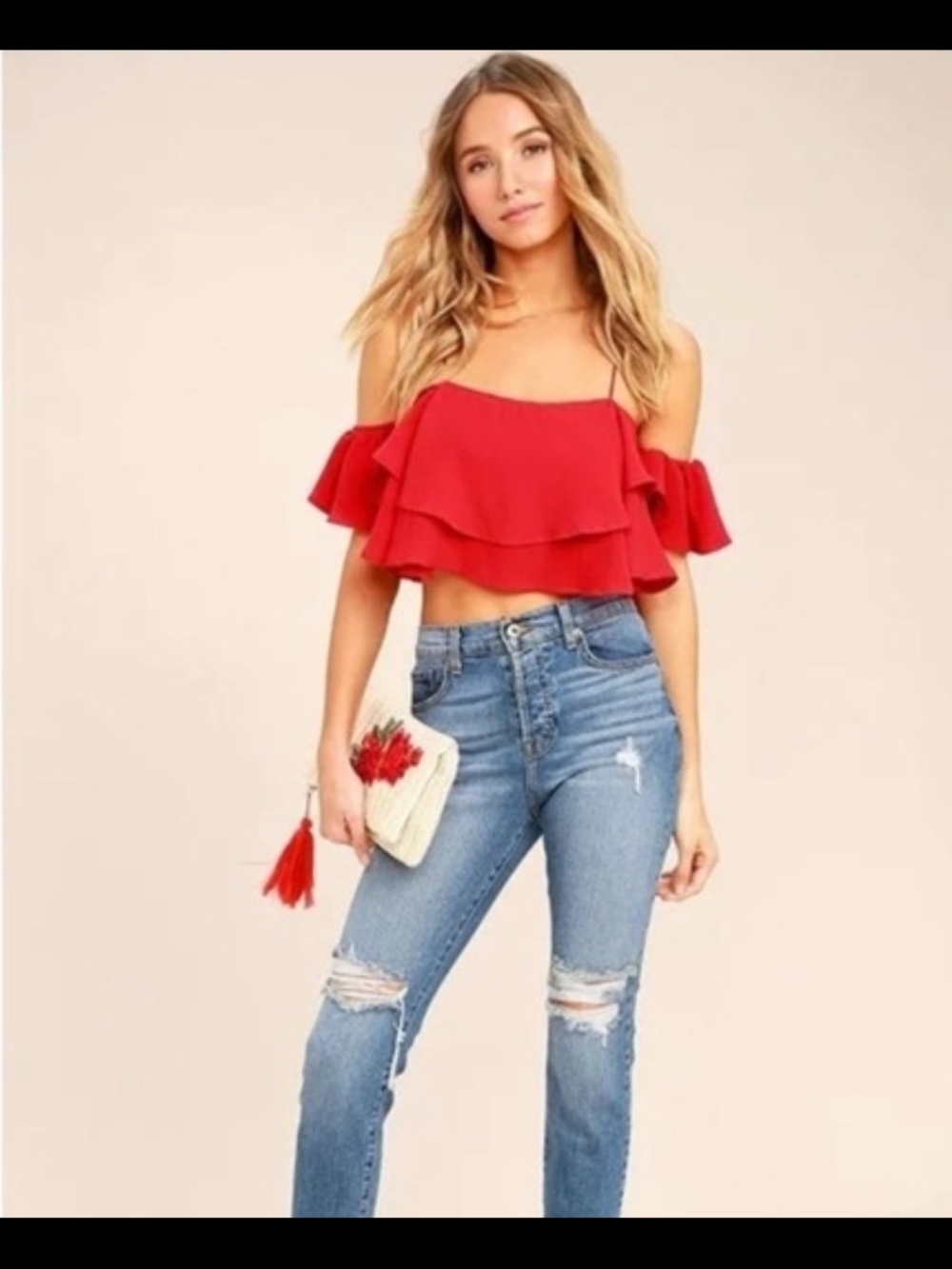 Lulus Sexy Red Off-the-Shoulder Crop Top Size Small